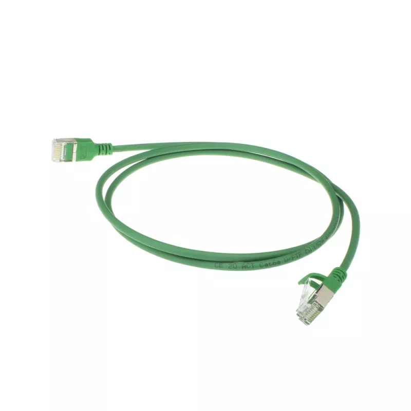ACT Green 7 metrų LSZH U/FTP CAT6A plonas komutacinis kabelis duomenų centrams su nesikabinamomis RJ45 jungtimis