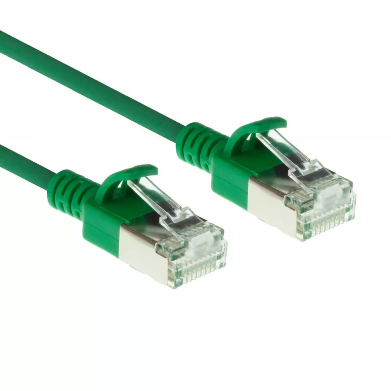 ACT žalias 10 metrų LSZH U/FTP CAT6A duomenų centro plonas pataisymo kabelis be užkibimo su RJ45 jungtimis