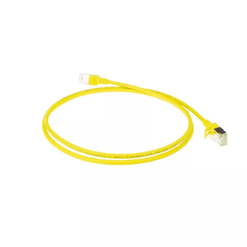 ACT geltonas 7 m LSZH U/FTP CAT6A duomenų centro plonas komutacinis kabelis be užsikabinimų su RJ45 jungtimis