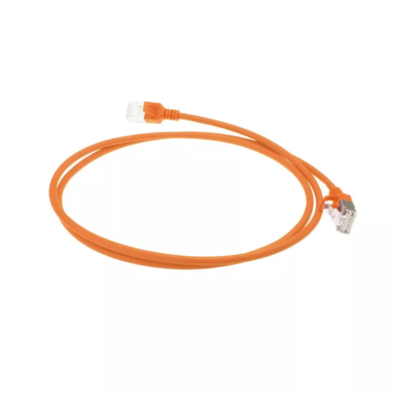 ACT oranžinis 10 metrų LSZH U/FTP CAT6A duomenų centro plonas komutacinis kabelis be užsikabinimo su RJ45 jungtimis