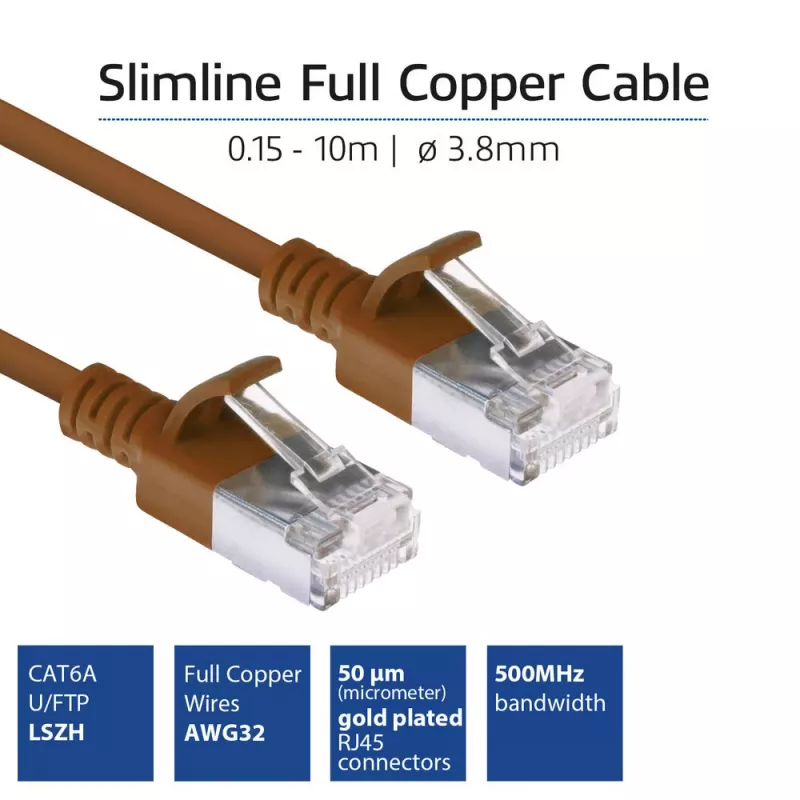 ACT Rudas 1 metro LSZH U/FTP CAT6A duomenų centro plonas komutacinis kabelis be užkliuvimų su RJ45 jungtimis