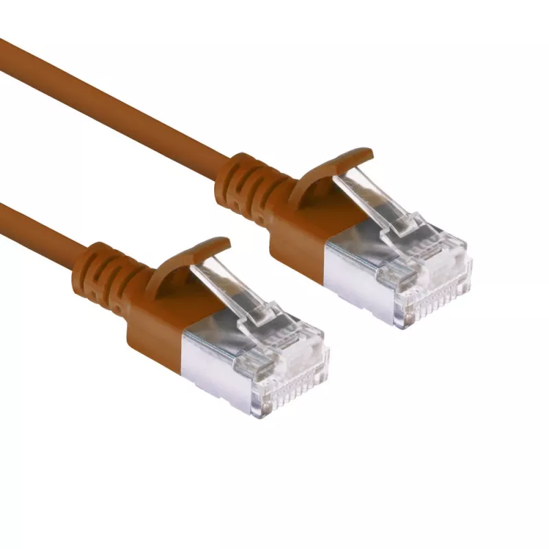 ACT rudas 0,25 m LSZH U/FTP CAT6A duomenų centro plonas pataisymo laidas su apsaugotais RJ45 lizdais