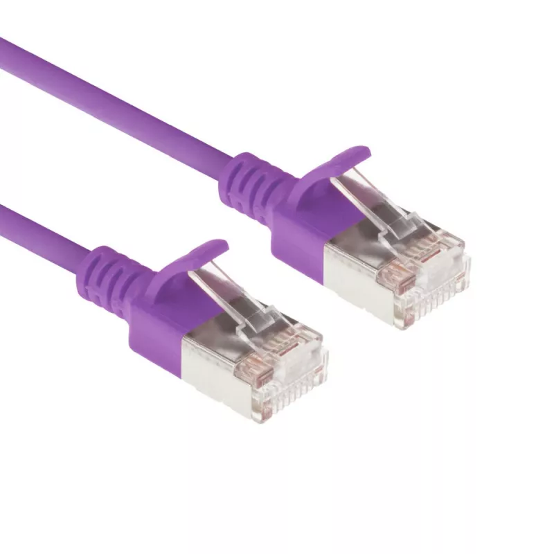 ACT Purple 0,5 m LSZH U/FTP CAT6A duomenų centro plonas komutacinis kabelis su nesikabinančiomis RJ45 jungtimis