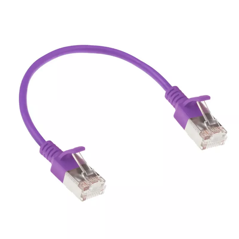 ACT Purple 0,5 m LSZH U/FTP CAT6A duomenų centro plonas komutacinis kabelis su nesikabinančiomis RJ45 jungtimis
