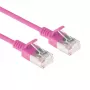 ACT Rožinis 0,5 metro LSZH U/FTP CAT6A duomenų centro plonas komutacinis kabelis su užsifiksuojančiais RJ45 jungtimis