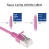 ACT Rožinis 0,5 metro LSZH U/FTP CAT6A duomenų centro plonas komutacinis kabelis su užsifiksuojančiais RJ45 jungtimis
