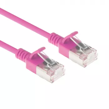 ACT Pink 1 meter LSZH U/FTP CAT6A Duomenų centrų plonas komutacinis kabelis, apsaugantis nuo užkliuvimo, su RJ45 jungtimis