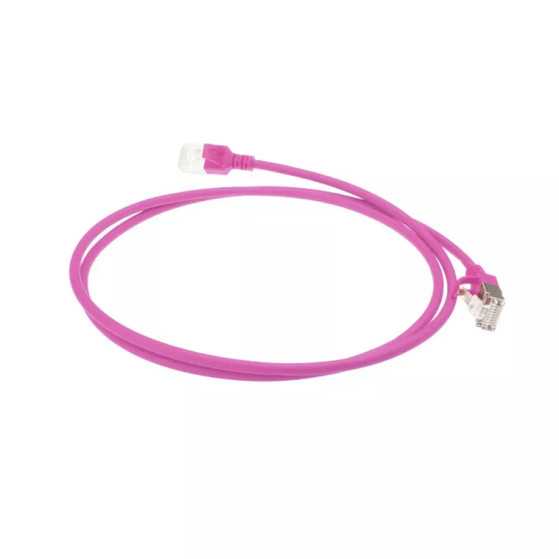 ACT rožinis 7 m LSZH U/FTP CAT6A duomenų centro plonas pataisymo kabelis su nesikabinančiomis RJ45 jungtimis