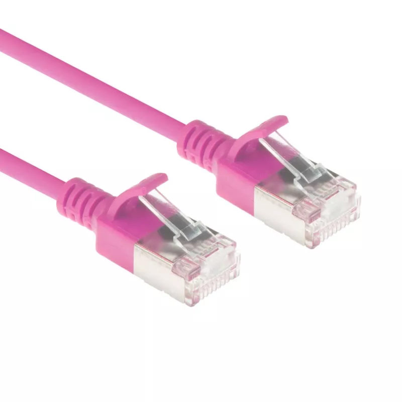 ACT rausvas 10 m LSZH U/FTP CAT6A duomenų centro plonas komutacinis kabelis be užkabinimų su RJ45 jungtimis