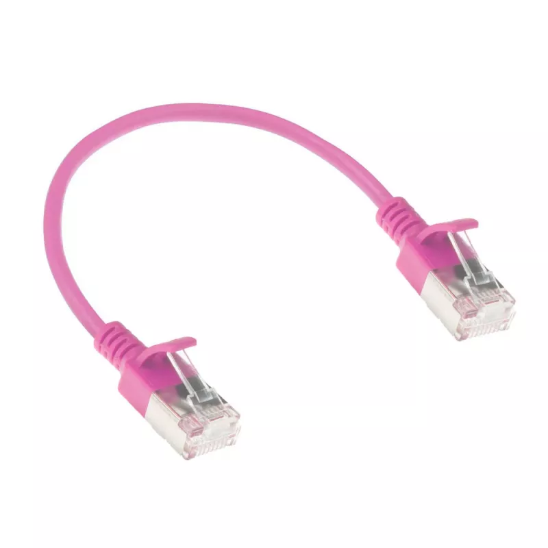 ACT 0,15 metro LSZH U/FTP CAT6A duomenų centro plonas komutacinis kabelis, nenuimamas, su RJ45 jungtimis, rožinis