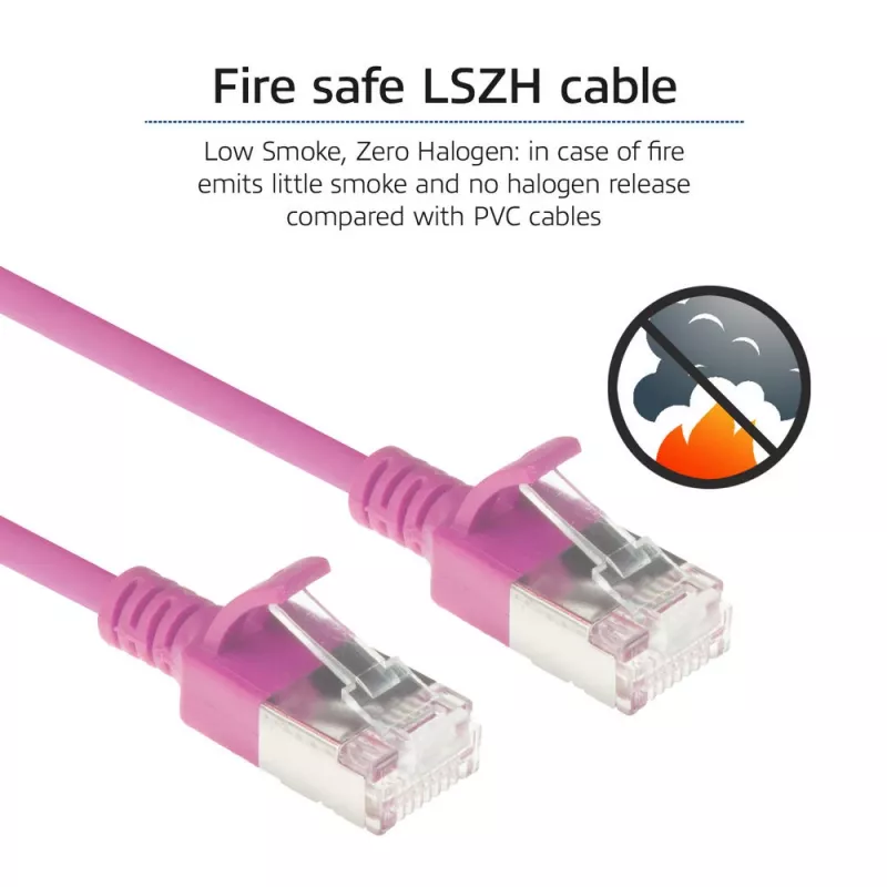 ACT 0,15 metro LSZH U/FTP CAT6A duomenų centro plonas komutacinis kabelis, nenuimamas, su RJ45 jungtimis, rožinis