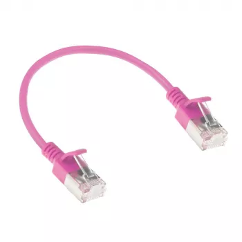 ACT Pink 0.25 metro LSZH U/FTP CAT6A duomenų centro plonas pataisymo kabelis su neprisikabinančiomis RJ45 jungtimis