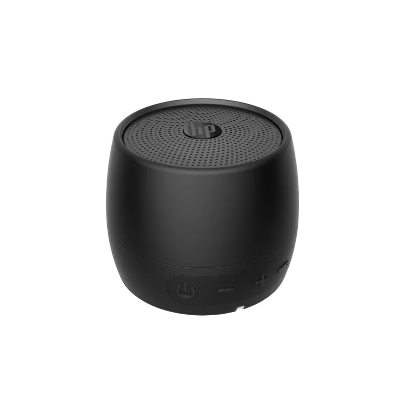 HP Juoda Bluetooth Speaker 360, laidinė ir belaidė, mono nešiojama kolonėlė, juoda, cilindro formos, mygtukai, universali