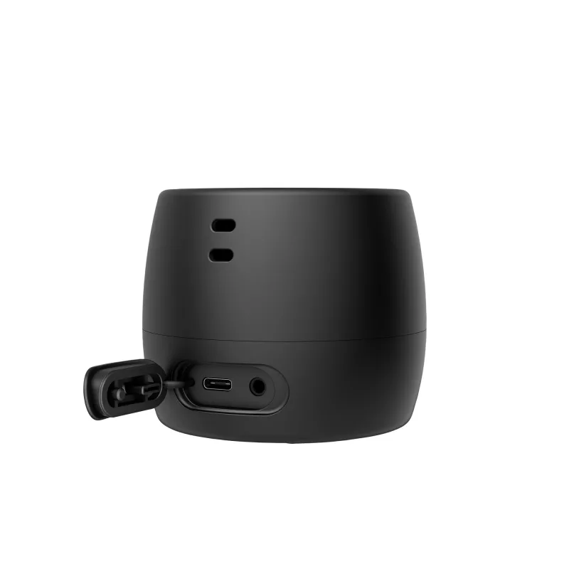 HP Juoda Bluetooth Speaker 360, laidinė ir belaidė, mono nešiojama kolonėlė, juoda, cilindro formos, mygtukai, universali