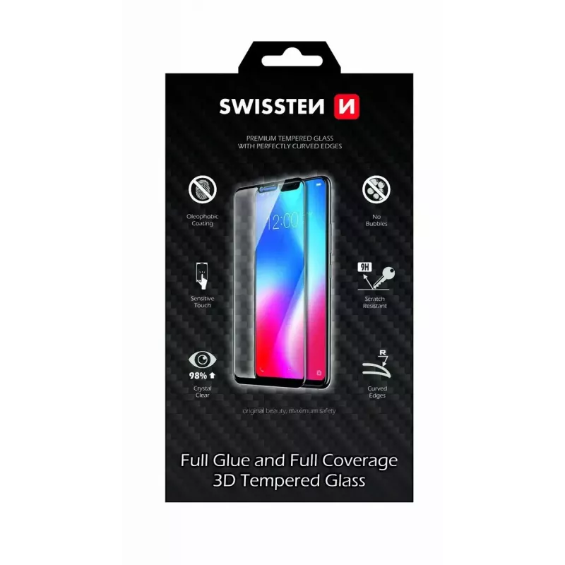 Grūdinto stiklo ekrano apsauga SWISSTEN 3D Full Glue, skirta Samsung Galaxy S20 Ultra — visiška apsauga, juoda
