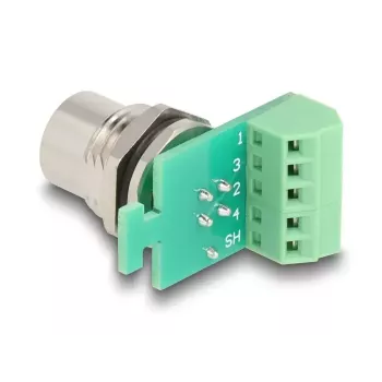 DeLOCK M12 perdavimo modulio adapteris 4 kontaktų A koduota jungtis į 5 kontaktų gnybtų bloką