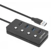Manhattan USB-C dokas / stotelė, prievadai (x4) su kiekvieno prievado įjungimo / išjungimo jungikliu: USB-A (x4), 5 Gbps (USB 3.2 Gen1, anksčiau USB 3.0), universalus visiems įrenginiams, maitinamas per magistralę arba kintamosios srovės adapteriu (pasirenkamas lizdas, nepridedamas), kabelis 1,5 m, SuperSpeed USB, juodas, trejų metų garantija