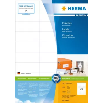 Etiketės HERMA Premium A4 70x29,7 mm 3000 vnt.
