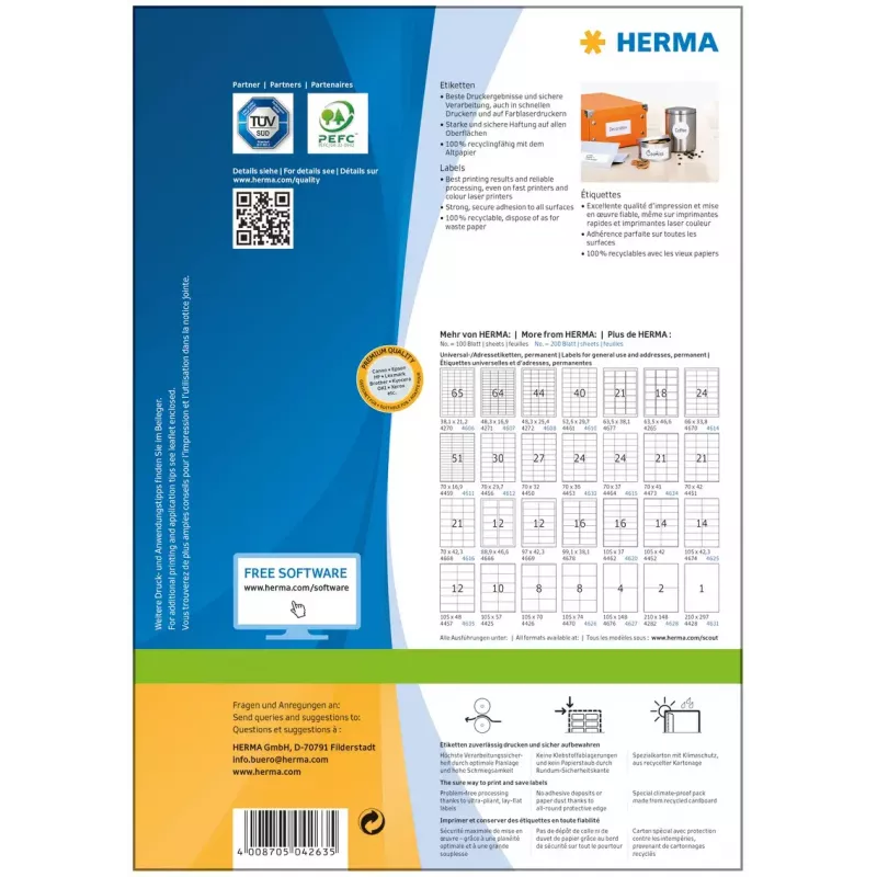 Lipnios spausdintuvo etiketės HERMA Premium A4 70x33,8 mm 2400 vnt.
