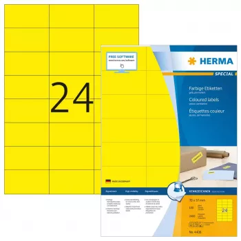 Etiketės HERMA Coloured A4 70x37 mm geltonas popierius matinis 2400 vnt.