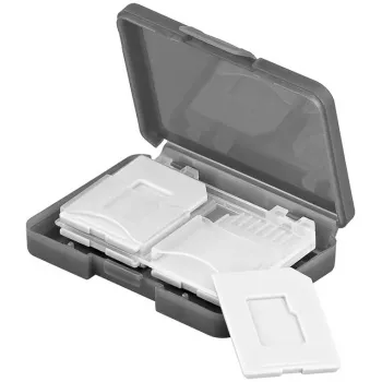 Atminties kortelių laikymo dėžutė GOOBAY 95349 — talpina 4 korteles, suderinama su SD/MicroSD/MMC, pilka permatoma plastikinė