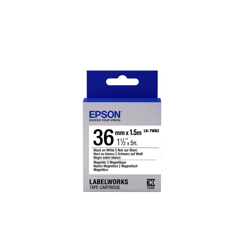 Epson etikečių kasetė magnetinė LK-7WB2 juoda/balta 36 mm (1,5 m)