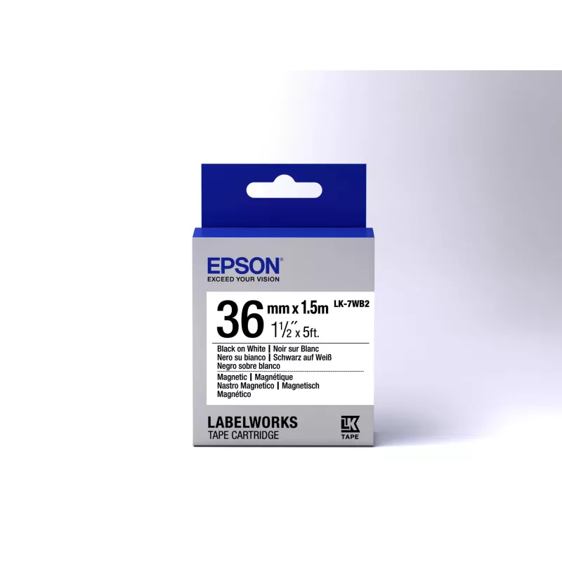 Epson etikečių kasetė magnetinė LK-7WB2 juoda/balta 36 mm (1,5 m)
