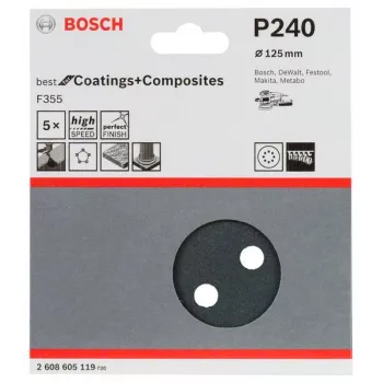 Bosch 2 608 605 119 rankinio šlifavimo reikmenys šlifavimo lapelis P240 5 vnt.
