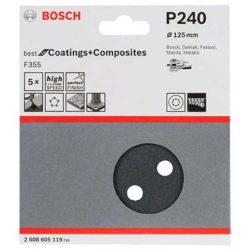 Bosch 2 608 605 119 rankinio šlifavimo reikmenys šlifavimo lapelis P240 5 vnt.