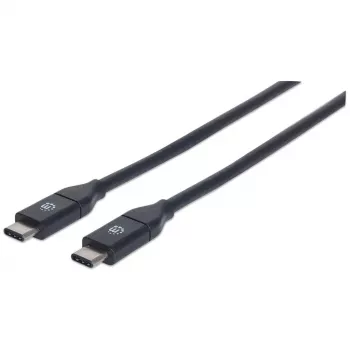 Manhattan USB-C į USB-C kabelis, 50 cm, vyriška į vyrišką, juodas, 10 Gbps (USB 3.2 Gen2, dar žinomas kaip USB 3.1), 3 A (greitas įkrovimas), SuperSpeed+ USB, garantija visam eksploatavimo laikui, atitinka USB31CC50CM