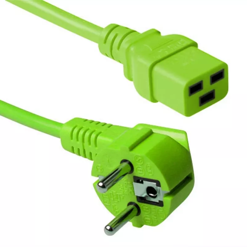 ACT Powercord maitinimo laidas CEE 7/7 kištukas (kampinis) - C19 žalias 1,2 m