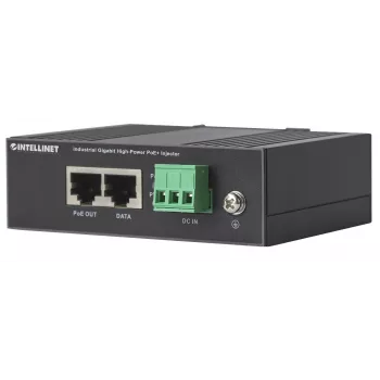 Intellinet Industrial Gigabit High-Power PoE+ Injector, 1 x 30 W Port, IEEE 802.3at/af Power over Ethernet (PoE+/PoE), Metal Housing