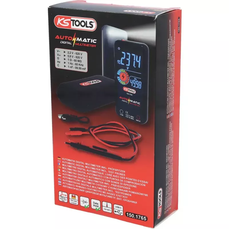 KS Tools 150.1765 automatinis skaitmeninis multimetras su bandymo zondais