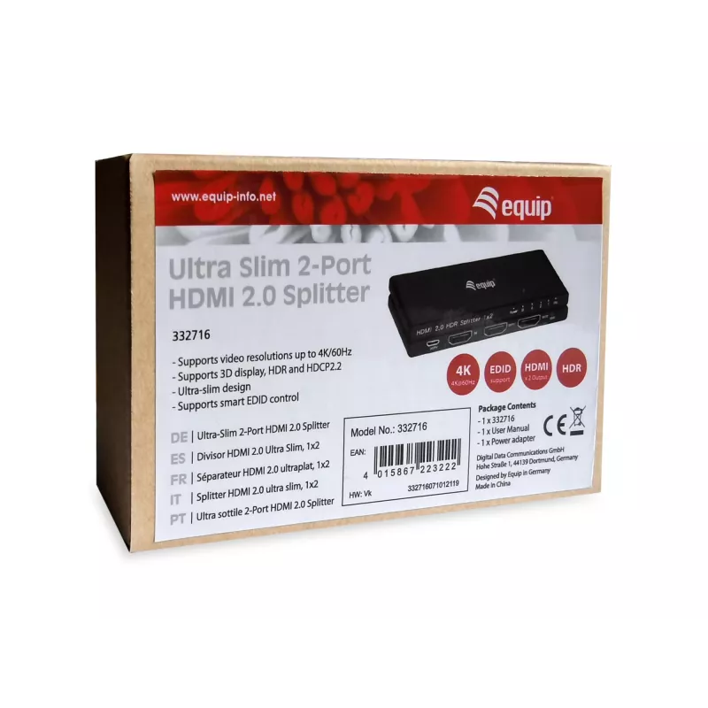 Equip Ultra plonas 2-Port HDMI 2.0 skirstytuvas