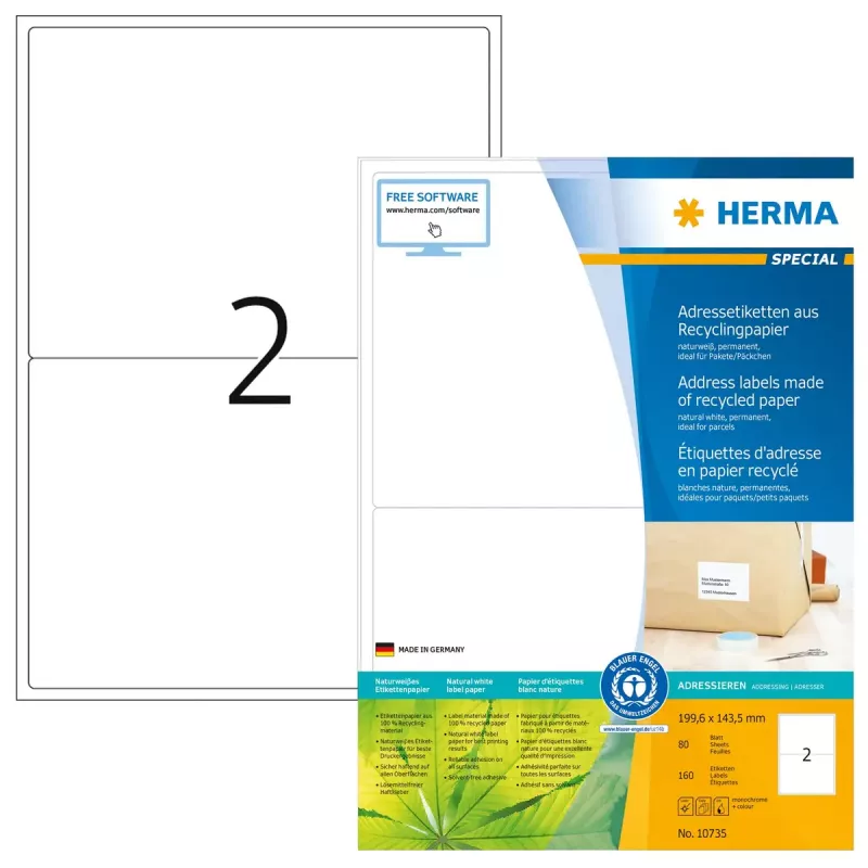 Lipnus spausdintuvo etiketė HERMA 10735 Balta 20x14,3 cm 160 etikečių