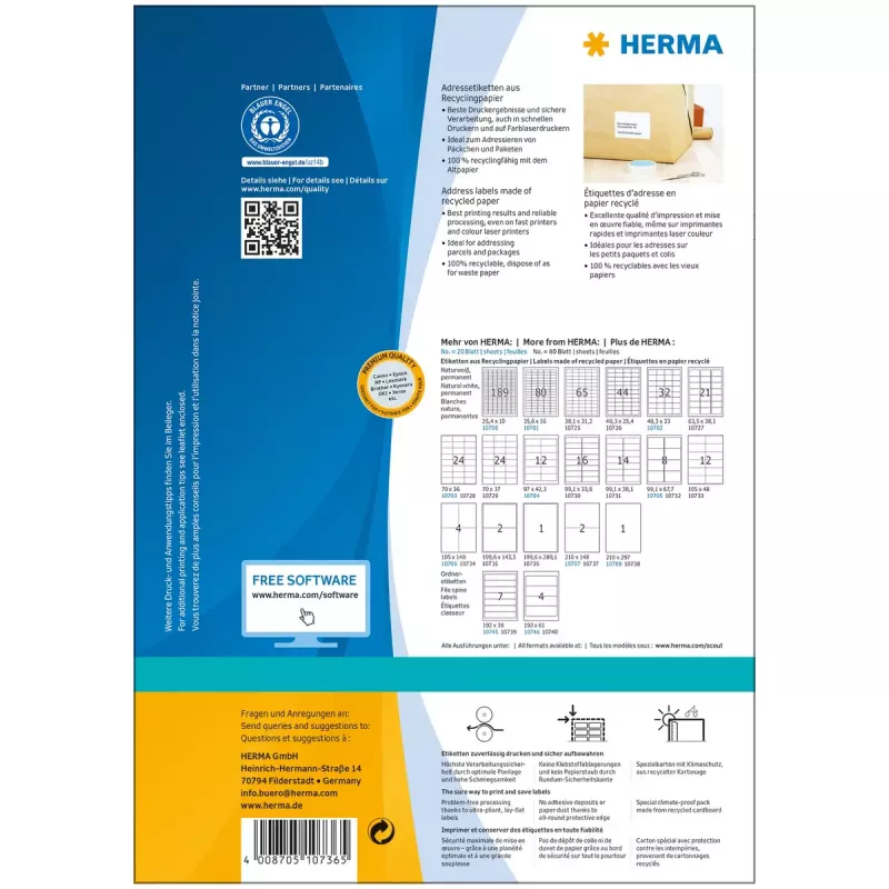 Lipnus spausdintuvo etiketė HERMA 10736 Balta 20x28,9 cm 80 etikečių