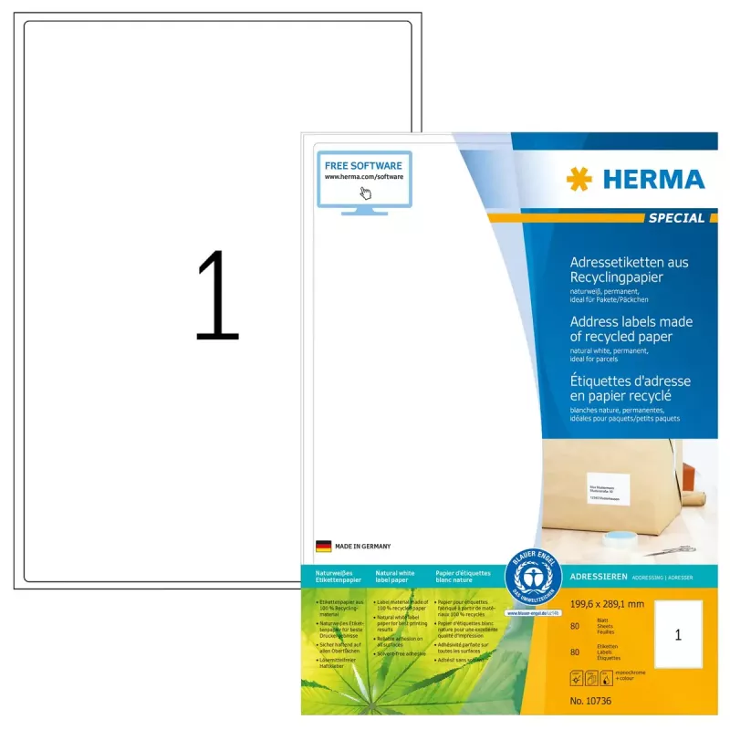 Lipnus spausdintuvo etiketė HERMA 10736 Balta 20x28,9 cm 80 etikečių