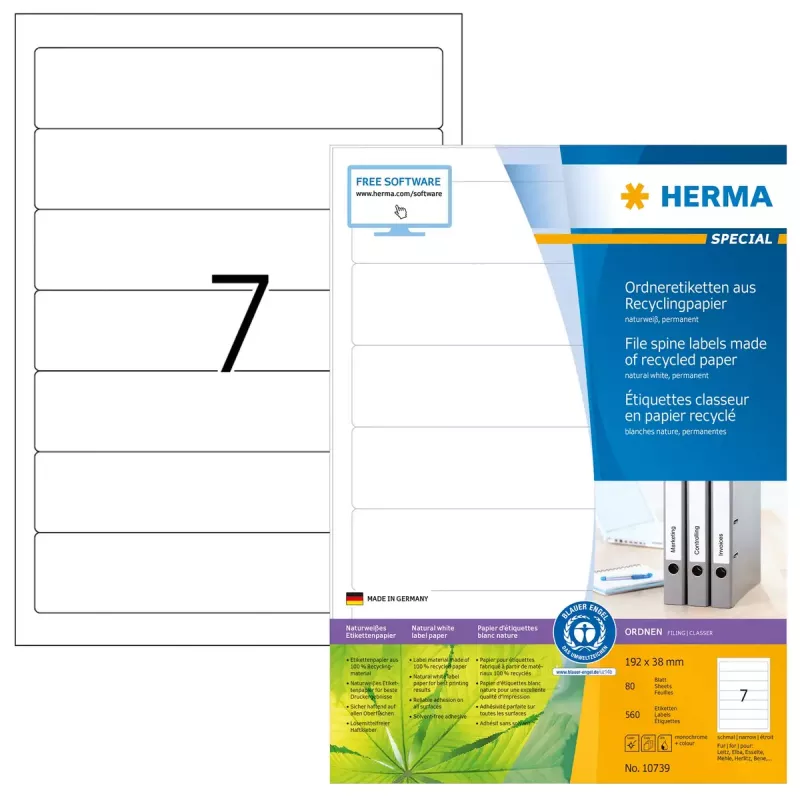 Lipnios spausdintuvo etiketės HERMA 10739 Baltos 19,2x3,9 cm 560 etikečių