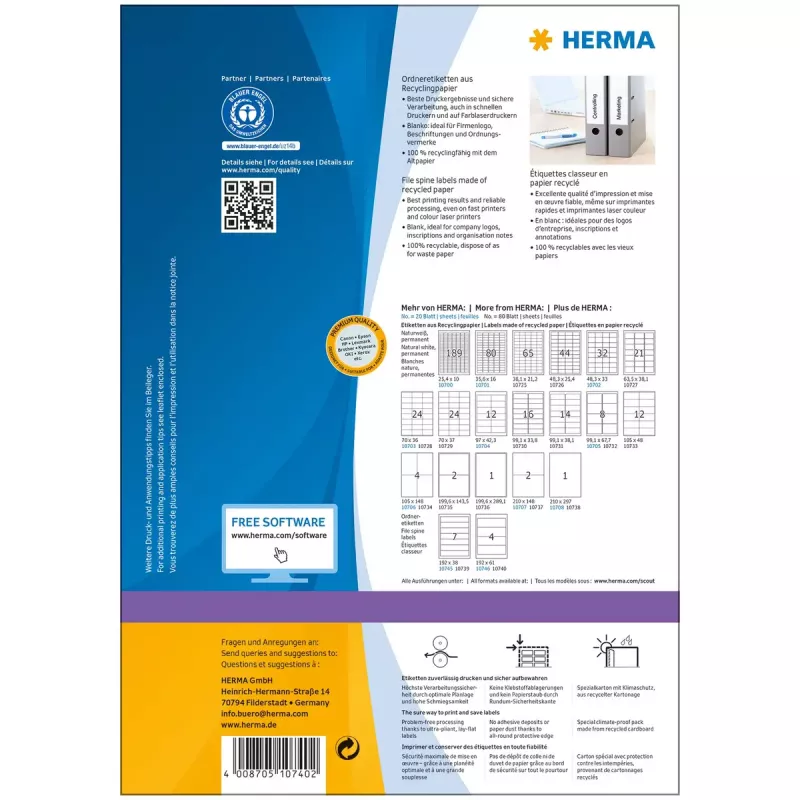 Lipnios spausdintuvo etiketės HERMA 10740 Baltos 19,2x6,1 cm 320 etikečių