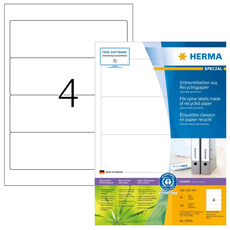 Lipnios spausdintuvo etiketės HERMA 10740 Baltos 19,2x6,1 cm 320 etikečių