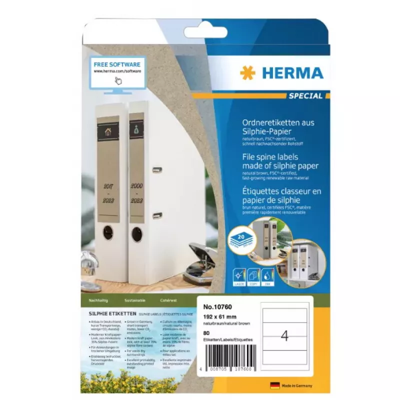 Lipnios etiketės HERMA 10754, nuolatinės, rudos, stačiakampės, 240 vnt.