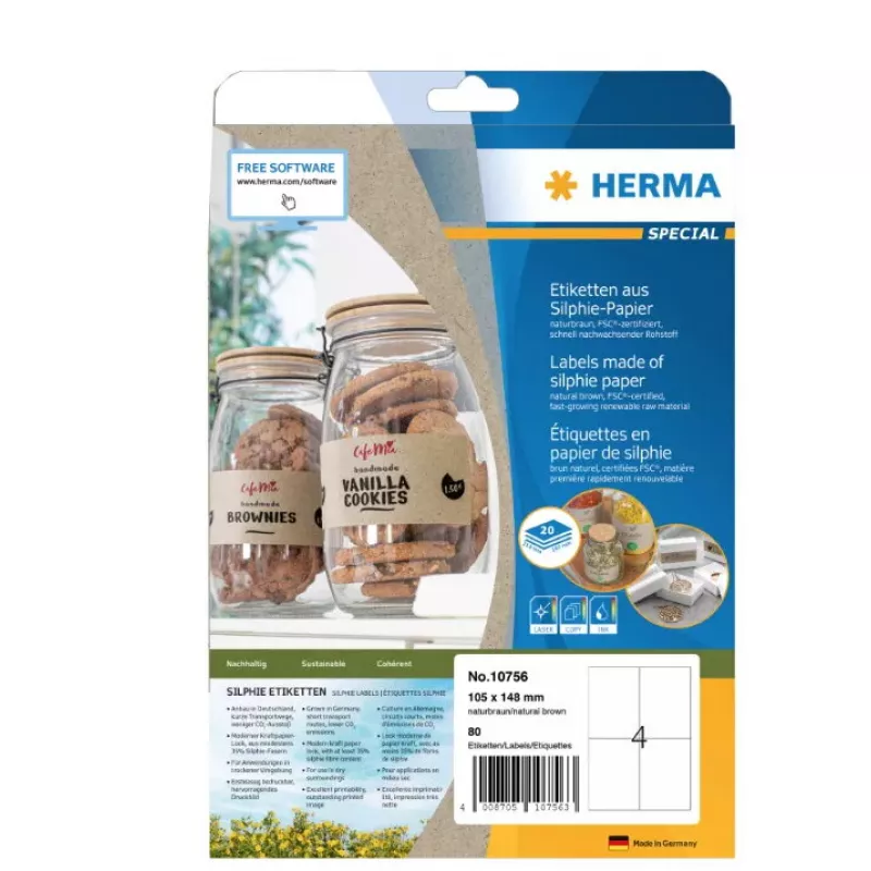 HERMA 10756 lipnios etiketės, stačiakampio formos, nuolatinė fiksacija, ruda, 80 vnt.