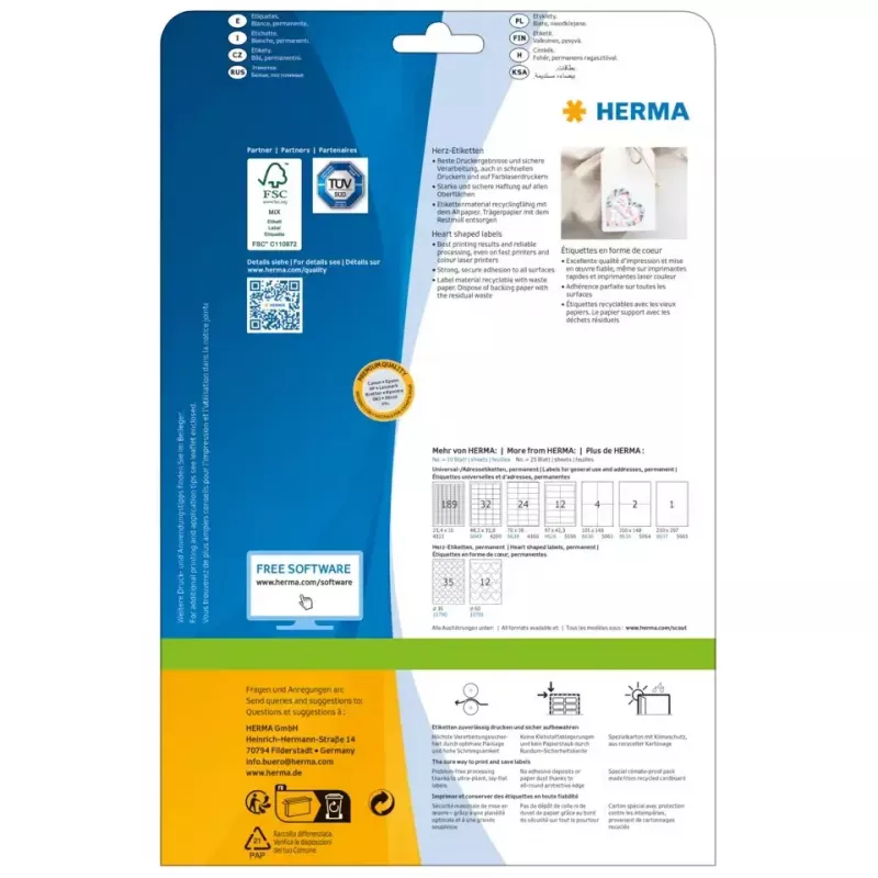 HERMA 10790 lipnios etiketės Širdelė Nuolatinės Baltos 350 vnt.