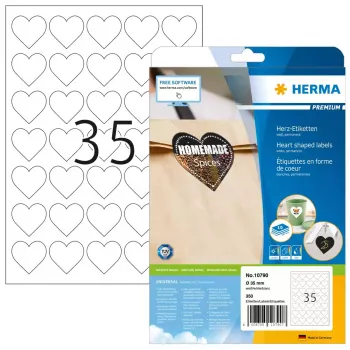 HERMA 10790 lipnios etiketės Širdelė Nuolatinės Baltos 350 vnt.