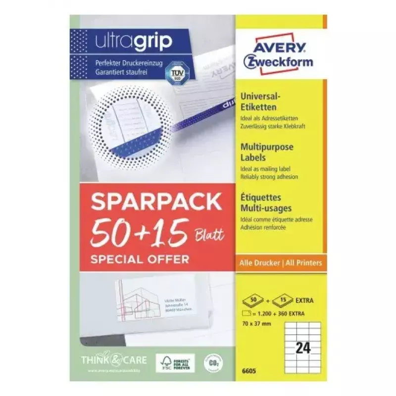 Lipnus spausdintuvo etiketė AVERY 6605 Balta 7x3,7 cm 1560 etikečių