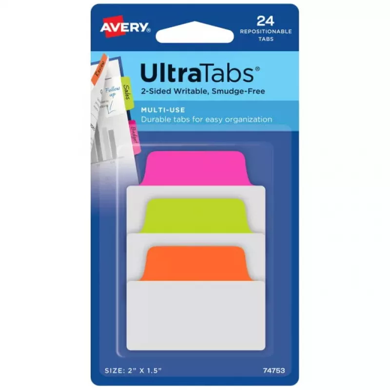 Tuščio skirtuko rodyklė Avery Ultra Tabs 74753 Žalia Oranžinė Rožinė