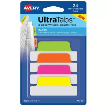 Tuščias skirtukų rodyklė Avery Ultra Tabs žalia, oranžinė, rožinė, geltona 74767