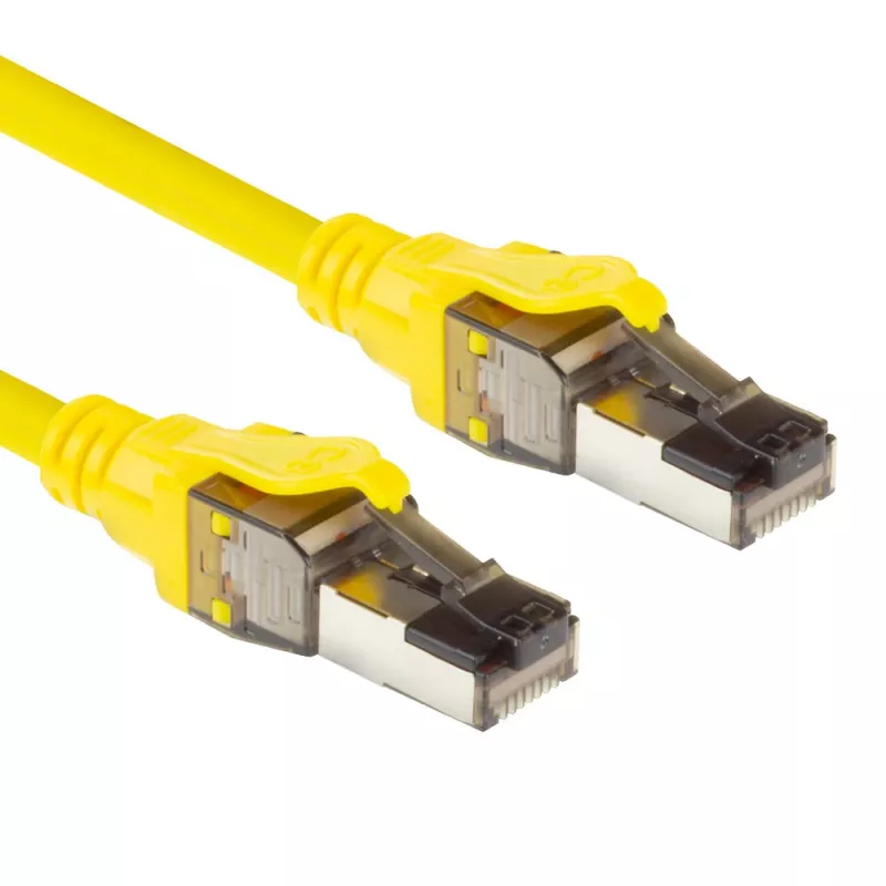 ACT geltonas 1,5 metro SFTP CAT8 komutacinis kabelis be užkabų su RJ45 jungtimis