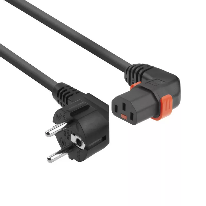 ACT maitinimo laidas CEE 7/7 kištukas (kampinis) - C13 IEC Lock (dešinėje kampinis) juodas 3 m, EL454S