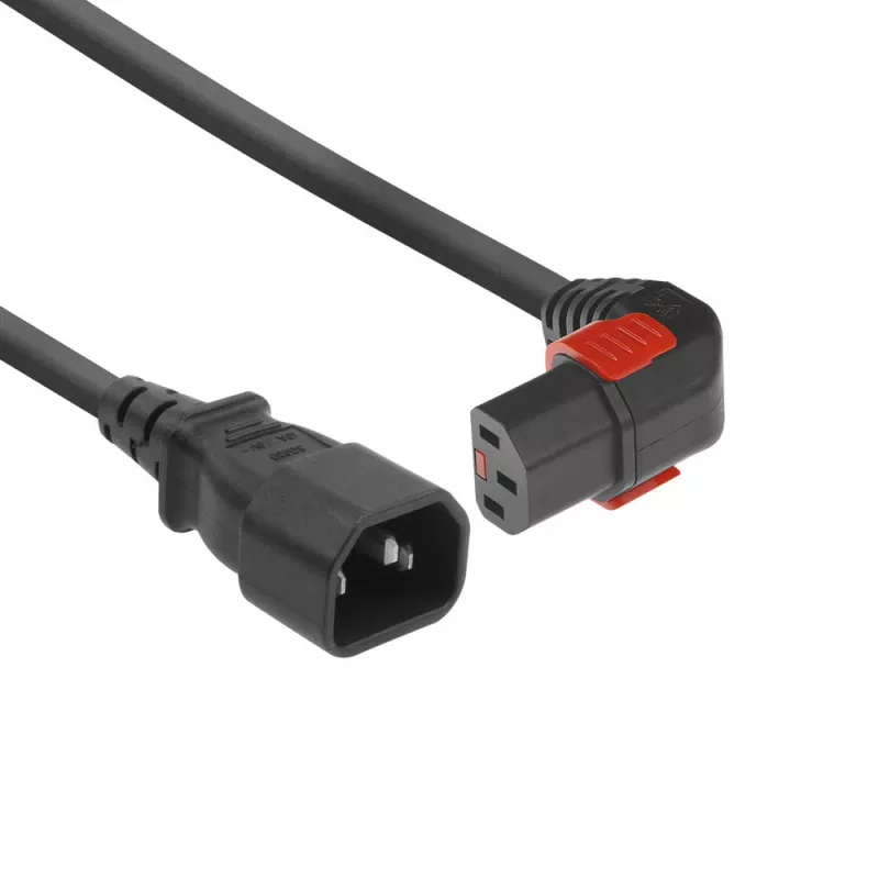 ACT maitinimo laidas C14 - C13 IEC Lock (kampuotas žemyn) juodas 1 m, PC2044